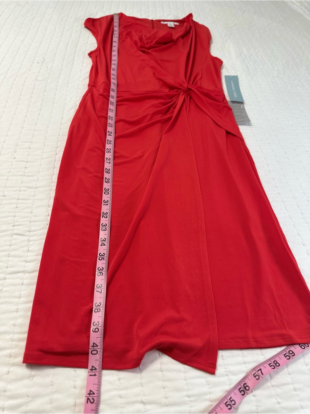 London Times Women’s 6 Red Cowl-Neck Side Twist-Front Short Sleeve Mini Dress - Picture 4 of 14
